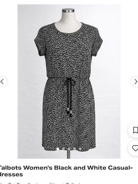 Talbots Black and White Short Sleeve Drawstring Mini Dress